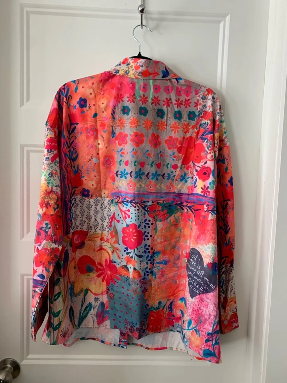 Women's light fabric blouse  Vibrant Floral in Coral, Pink & Turquoise - Picture 2 of 2